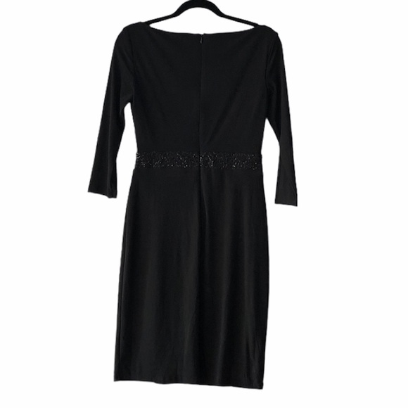 Chaps Little Black Form Fitting Dress With Sequin Belt Drapey Detail Size Small - Picture 5 of 16